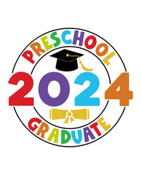 Preschool graduation typography clip art design on plain white transparent isolated background for card, shirt, hoodie, sweatshirt, apparel, tag, mug, icon, poster or badge