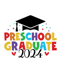 Preschool graduation typography clip art design on plain white transparent isolated background for card, shirt, hoodie, sweatshirt, apparel, tag, mug, icon, poster or badge
