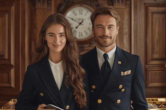 Elegant Hotel Concierge Team in Uniform - Professional Hospitality Service at Luxury Establishment