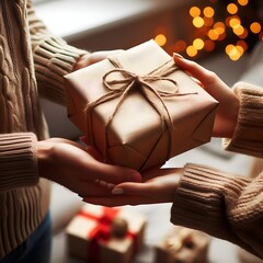 exchanging a beautifully wrapped gift, without showing face2