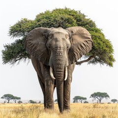 Fototapeta premium large elephant standing in a field with a tree