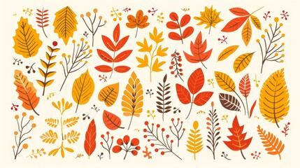 Autumn leaves and berries pattern in warm earth tones