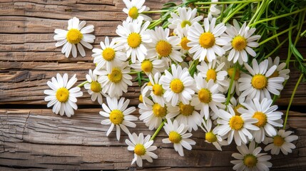 Obraz premium Fresh daisy flowers bouquet on rustic wooden background