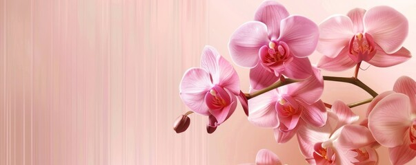 Orchid Blooms in Soft Pink on Striped Background. Subtle Beauty in Floral Decor.