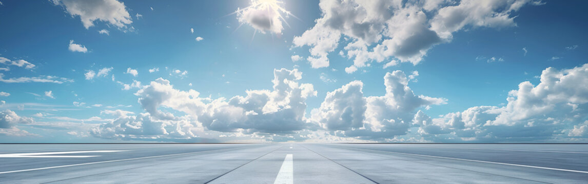 Tranquil Dawn at the Airfield The Serenity of Sunlit Clouds and a Calm Sky Over the Airport