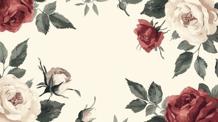 Elegant floral pattern with blooming roses and lush foliage