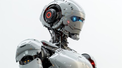 robot with a red eye and a gray body