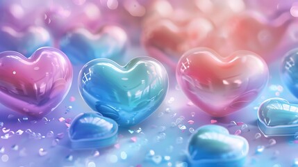 Obraz premium Abstract valentines day greeting card background with colorful soft candy pillow hearts