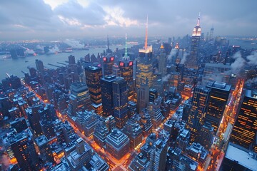Fototapeta premium Nighttime Panoramic View of New York City Skyline