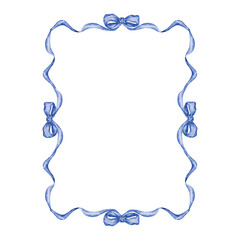 Blue frame of watercolor ribbon and bow
