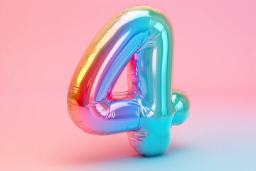 Bright rainbow inflatable balloon number one on festive pastel background.