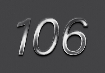 Chrome metal 3D number design of 106 on grey background.