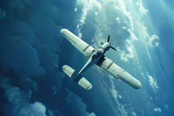 Obraz premium light blue aeroplane in a deep blue sky