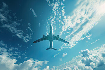 Naklejka premium light blue aeroplane in a deep blue sky