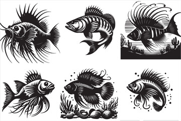 Sebastian fish silhouette vector illustration set