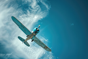 Fototapeta premium light blue aeroplane in a deep blue sky