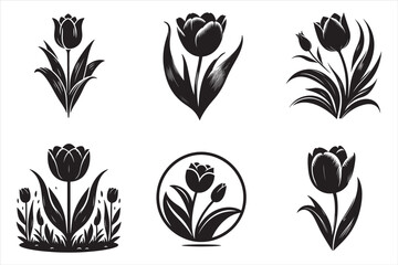 Tulip silhouette vector illustration set