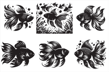 gold fish silhouette vector illustration set 