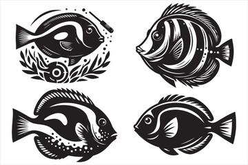 Dory fish silhouette vector illustration set 