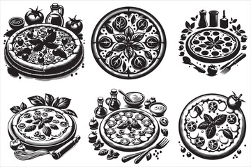 Margherita Pizza silhouette vector illustration set
