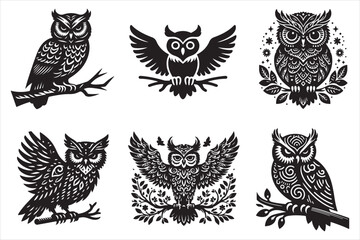 Owl silhouette vector illustration set