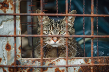Stray homeless Cat in animal shelter cage