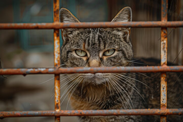 Stray homeless Cat in animal shelter cage