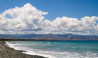 Beautiful landscape with arid mountain hills and beautiful coastline