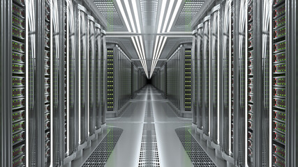 Data center server room interior. 3d illustration