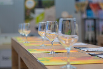 Wine glasses on the table. Crystal glasses 