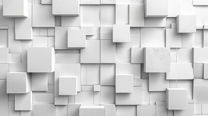 An abstract 3D rendering of a white geometric shapes wall texture with shadows