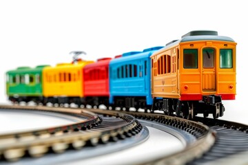 Obraz premium Colorful Toy Train Cars on Tracks