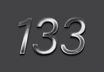 Chrome metal 3D number design of 133 on grey background.