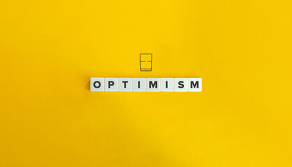 Optimism Word and Icon. Concept of Positive Mental Attitude. Text on Block Letter Tiles on Flat Background. Minimalist Aesthetics.