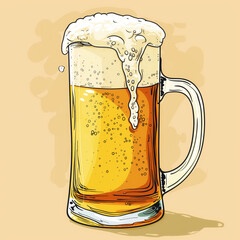 Big glass of lager beer with its froth pouring out of the glass
