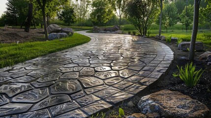 The final result of the concrete stamping process a beautiful and functional sidewalk that adds a touch of artistry to the surrounding environment.