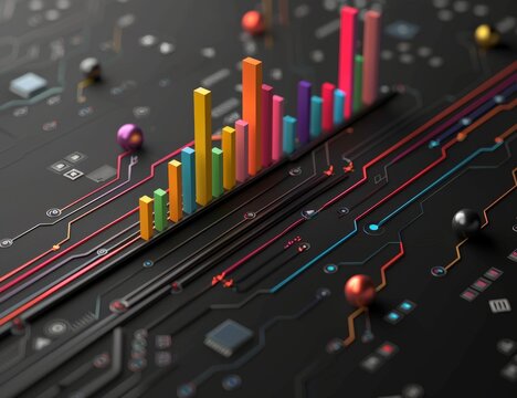 Colorful bar graph on the left side of an electric circuit board