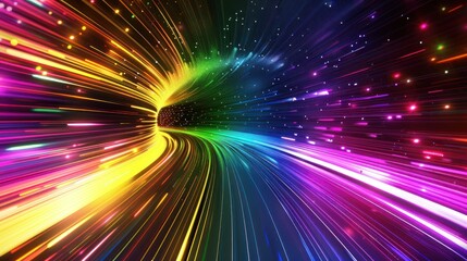 Obraz premium Background Circular rainbow futuristic speed line concept with neon light display wallpaper AI generated image