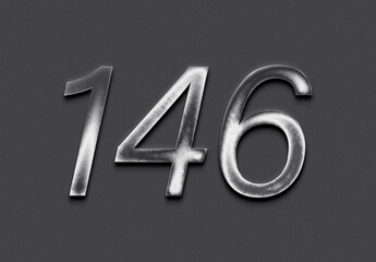 Chrome metal 3D number design of 146 on grey background.