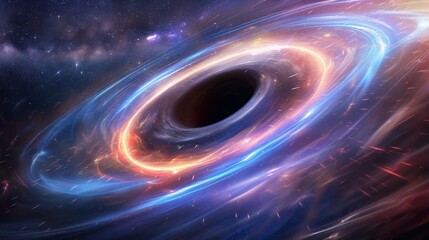 Obraz premium A colorful, swirling galaxy with a large black hole in the center. Perfect for wallpaper or space texture