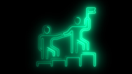 Neon Glowing Teamwork and Leadership Icon in Blue – Bright Illuminated Sign on Black Background, Perfect for Business Presentations