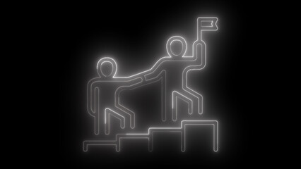 Neon Glowing Teamwork and Leadership Icon in Blue – Bright Illuminated Sign on Black Background, Perfect for Business Presentations