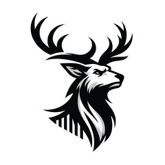 black and white silhouette deer mascot logo
