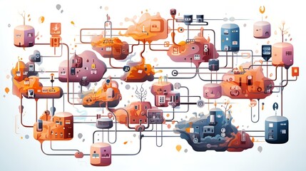 A vibrant illustration showcasing a complex network of colorful pipes and tubes.

