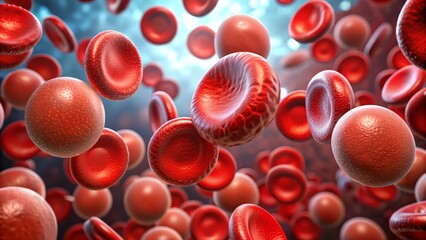 Detailed Render of Erythrocytes and Globular Structures in Bloodstream