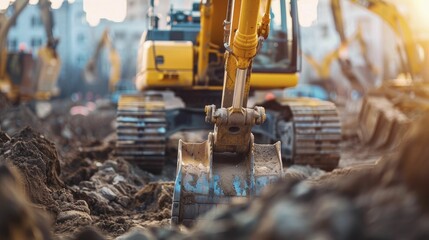 Fototapeta premium Precision Construction Projects Delivering Excellence, close-up of construction site with advanced machinery, highlighting precision and quality, clear and detailed