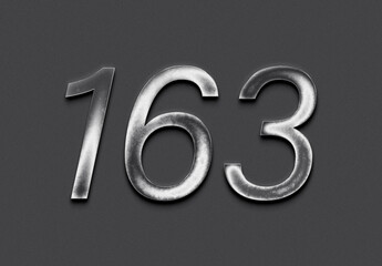 Chrome metal 3D number design of 163 on grey background.