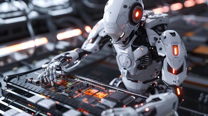 Fototapeta premium Inventor robot in his office