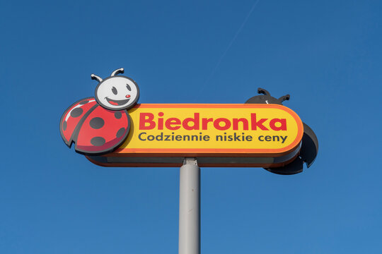 Piast&oacute;w, Poland - April 11, 2024: Biedronka - the largest chain of discount shops in Poland