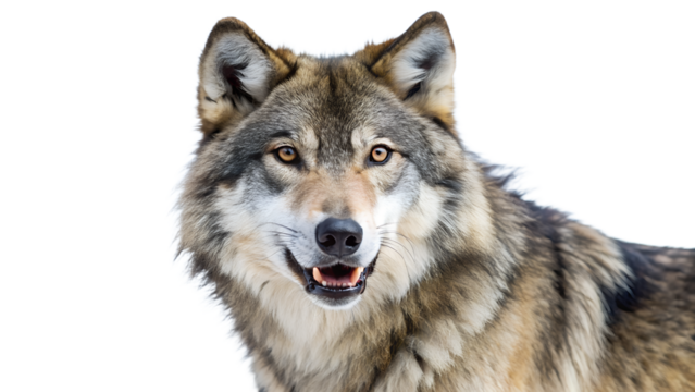 a wolf with its face obscured by a blurred rectangle. The wolf has erect, pointed ears and fur in shades of brown, black, and white